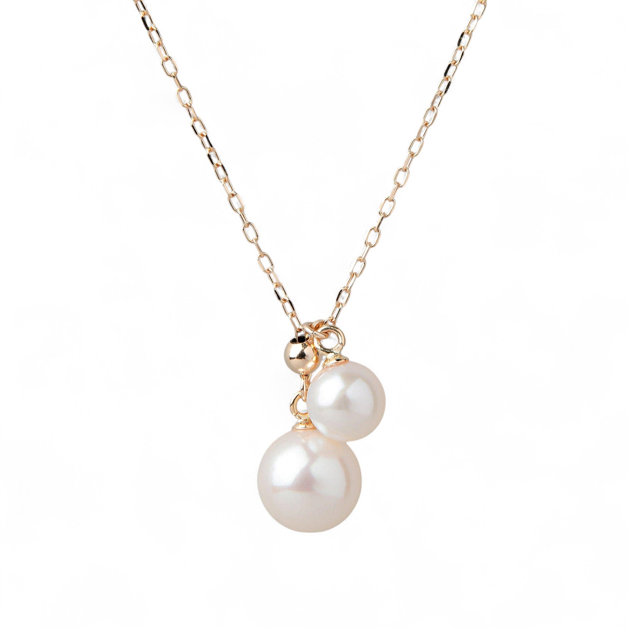 Akoya Pearl Double Pendant 5.5–8.0mm K18YG with Adjustable Slide Chain